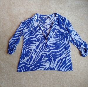 Sofia vergara blue & white semi sheer blouse